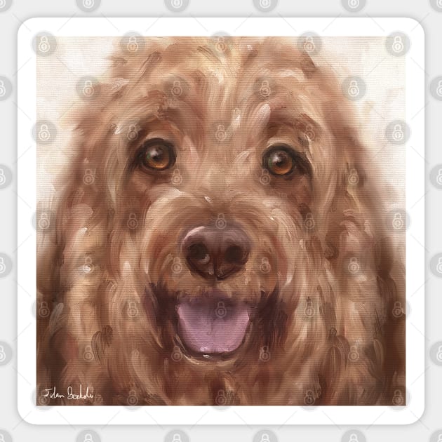 Oil Painting of a Cute and Furry Dog Smiling With Golden Hair Sticker by ibadishi